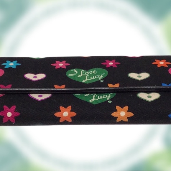 “I Love Lucy” Wallet, Black with Hearts, Flowers, and Gigham - Picture 3 of 7